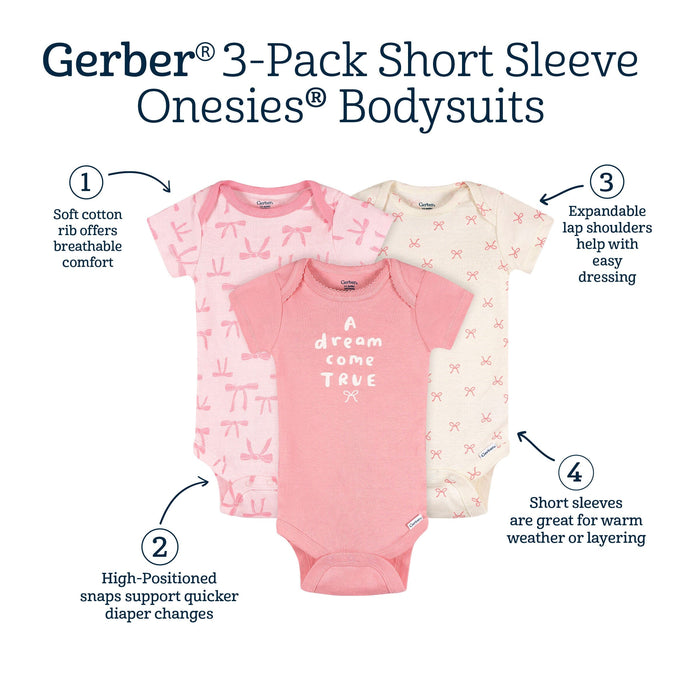 3-Pack Baby Girls Dream Come True Short Sleeve Onesies® Bodysuits onesies Gerber®