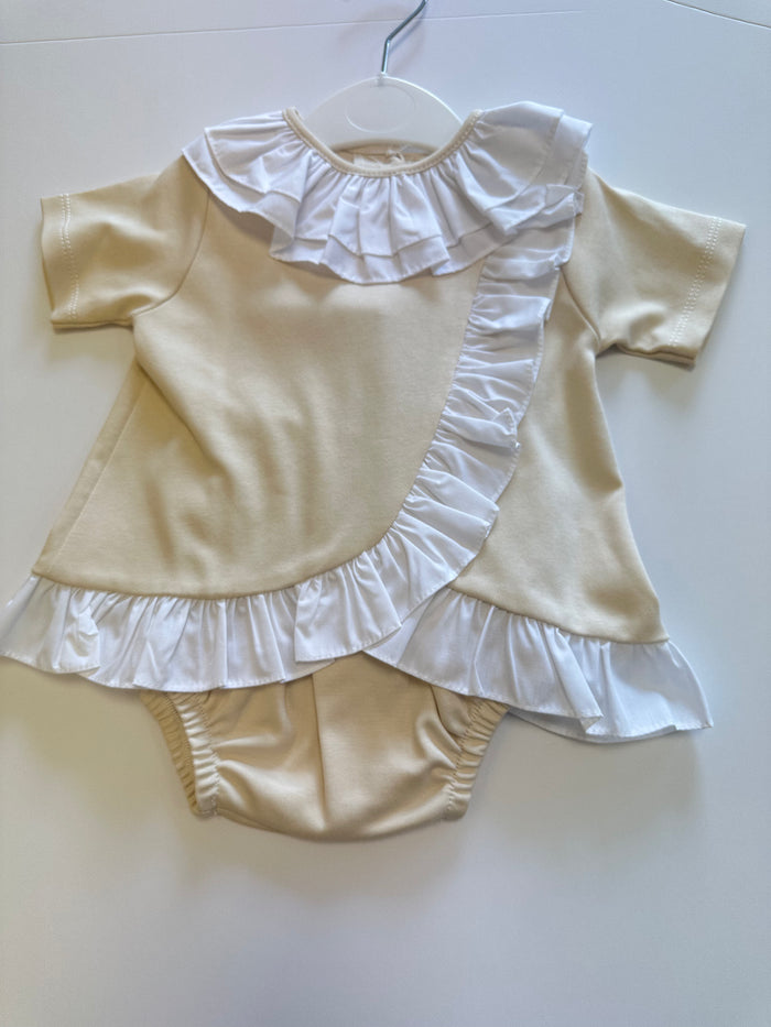 MIA BELLA Girls Beige Frilled Jam Pant Set
