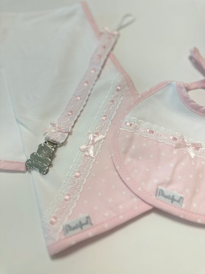Baby Bib/Dummy Clip and Burp Cloth Pink