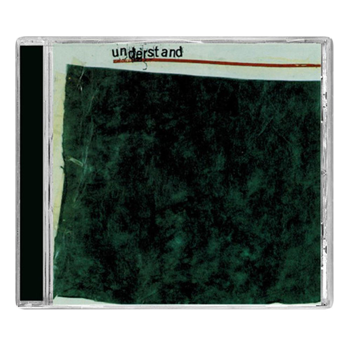 A CD case from Understand, featuring a dark green, textured abstract design inspired by melodic hardcore. The brand name appears at the top, with red and black lines above—a tribute to bands like Quicksand and Shift.