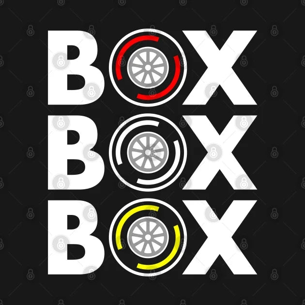 Box Box Box F1 Tyre Compound White Text Design T-Shirt