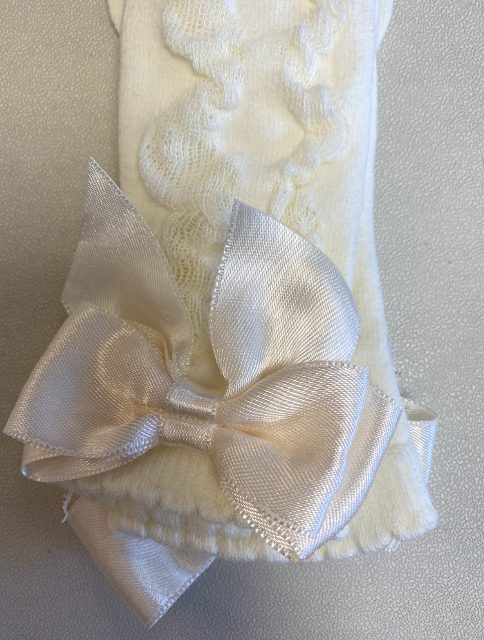Cream Knee High Bow Socks
