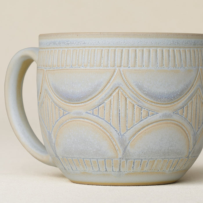 Close-up details of hand-thrown mug by Rookwood