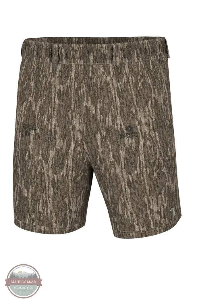 Local Boy Outfitters L1600015-BLD Men's Volley 6" Shorts in Mossy Oak Bottomland Camo front view