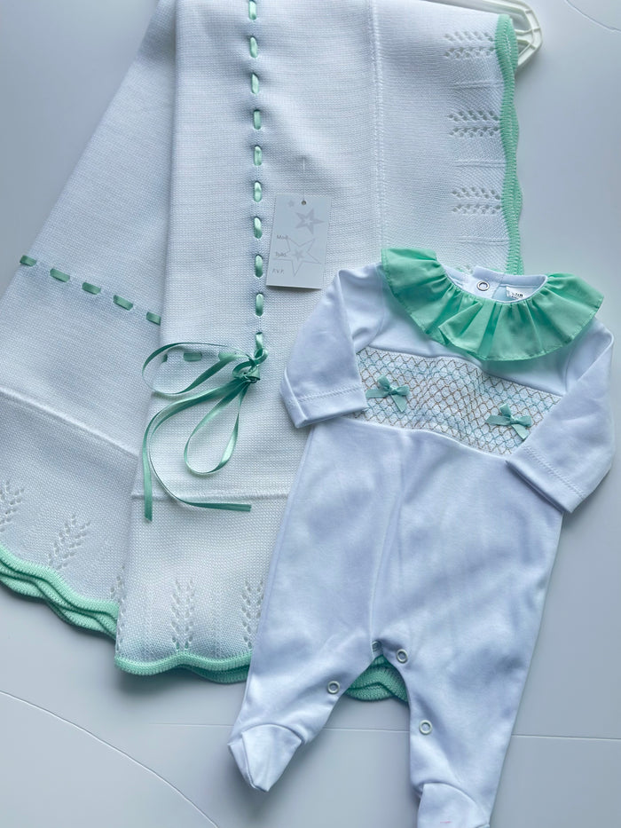 Luxury White/Mint Shawl 2220