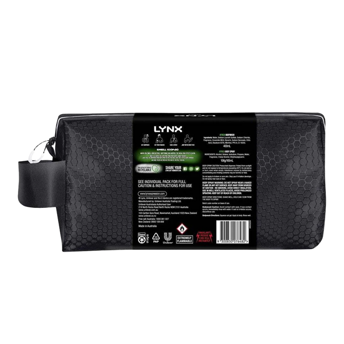 Lynx Africa black washbag back view with zip