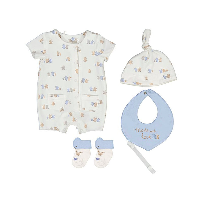 Mayoral Unisex Romper/Hat/ Socks and Bib Blue
