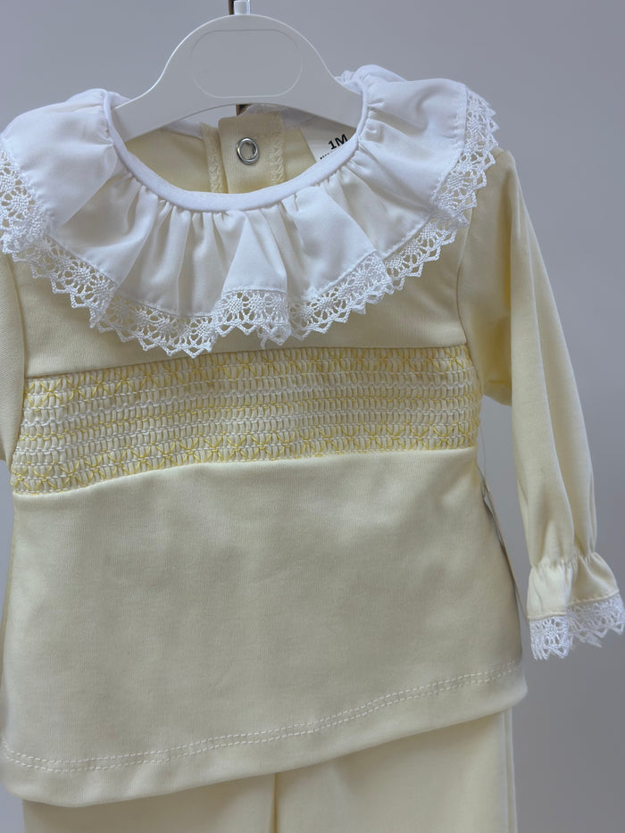 MIA BELLA 2 Piece Smocked Style Set Lemon