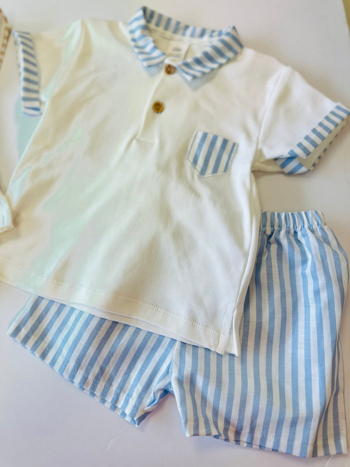 MIA BELLA Boys Blue Striped Shorts Set