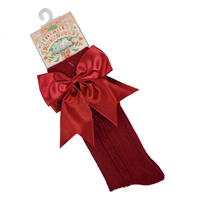 MIA BELLA Burgundy Knee High Bow Socks