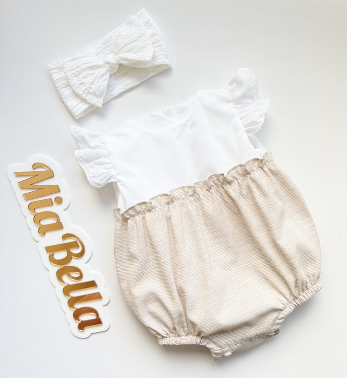 MIA BELLA Girls Camel Beige Romper