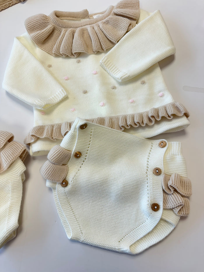MIA BELLA Ivory/Camel Frilly Jam Pant Set