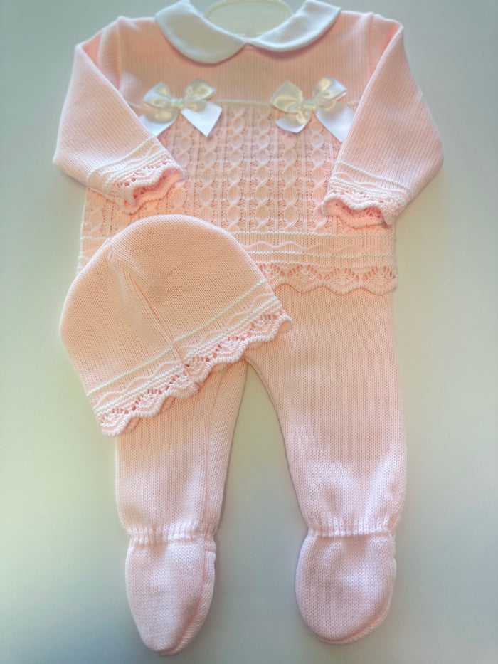 Mia Bella Pink Knitted 3 piece set Double Bow