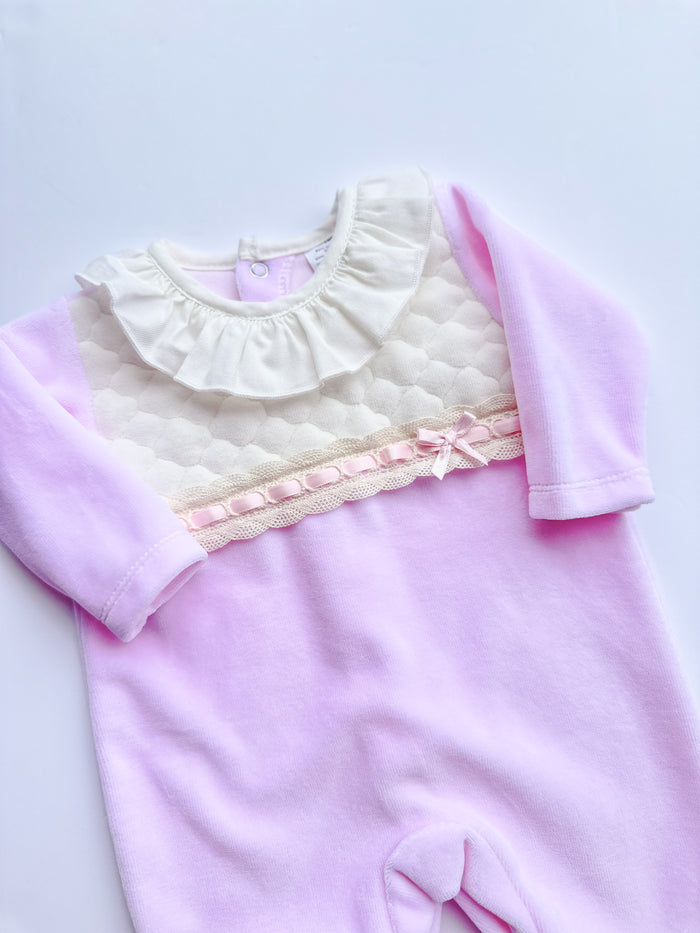 MIA BELLA Pink/Cream Velour Babygrow