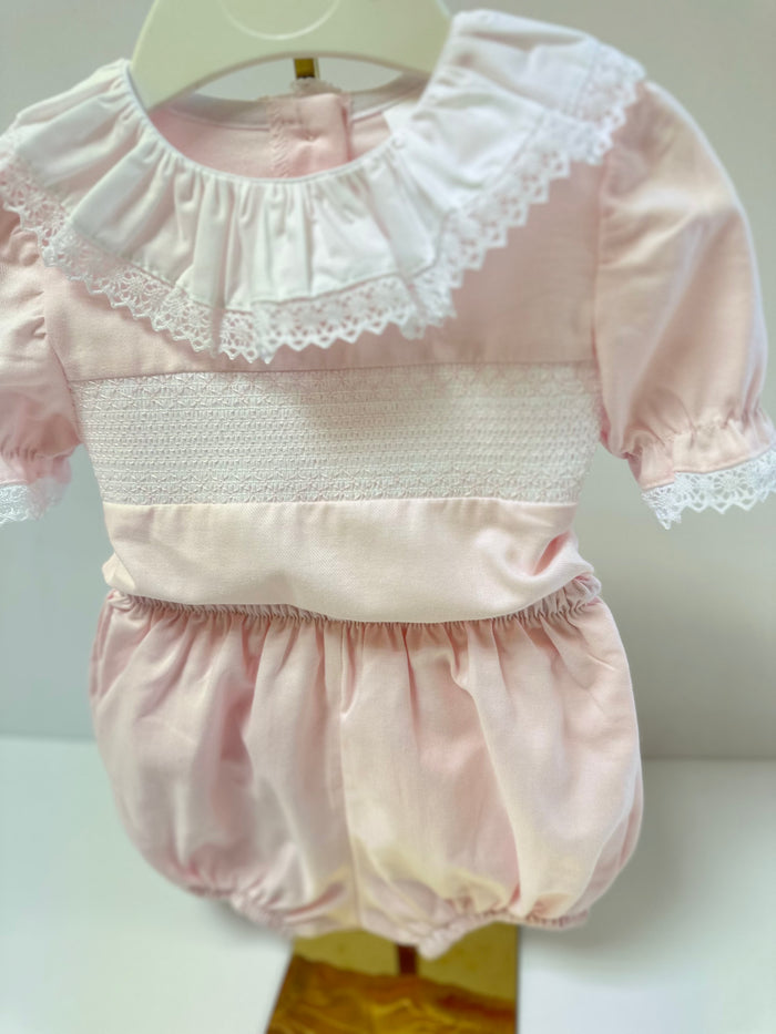 Mia Bella Pink/White Smocked Jam Pant Set