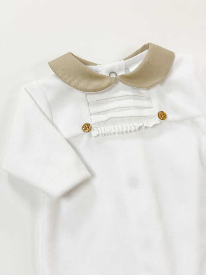 MIA BELLA White Velour/Camel Babygrow