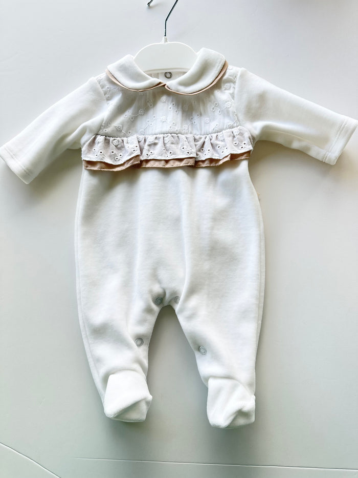 MIA BELLA White/Camel Velour Babygrow
