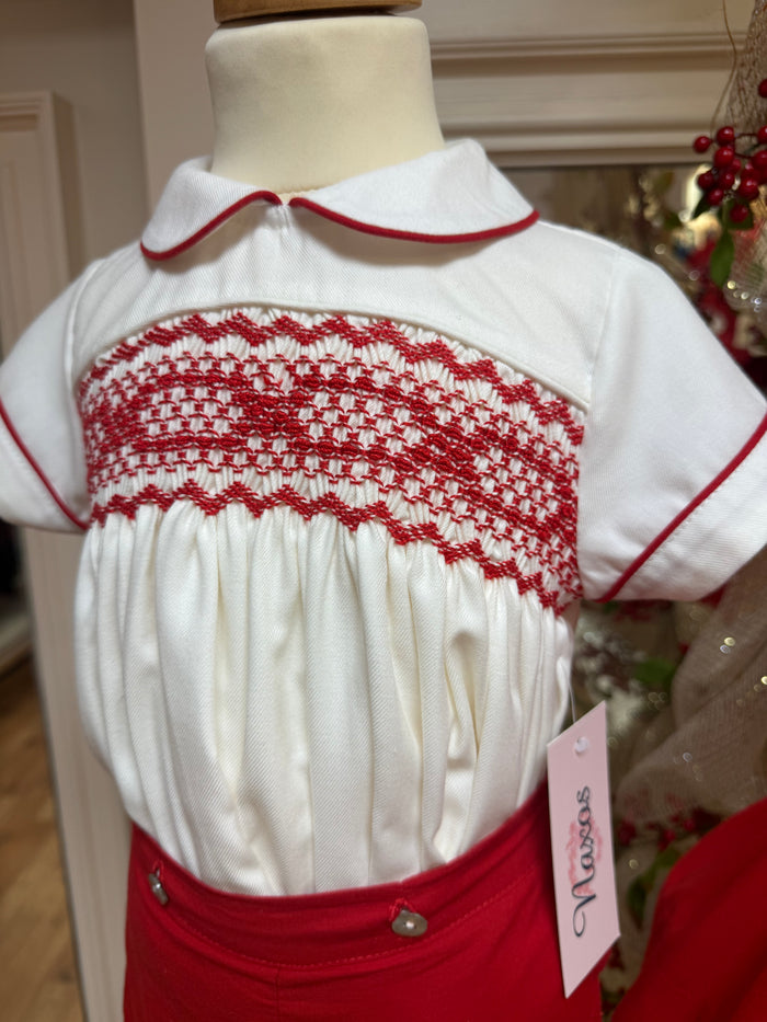 Naxos Ivory/Red Smocked Boys Set