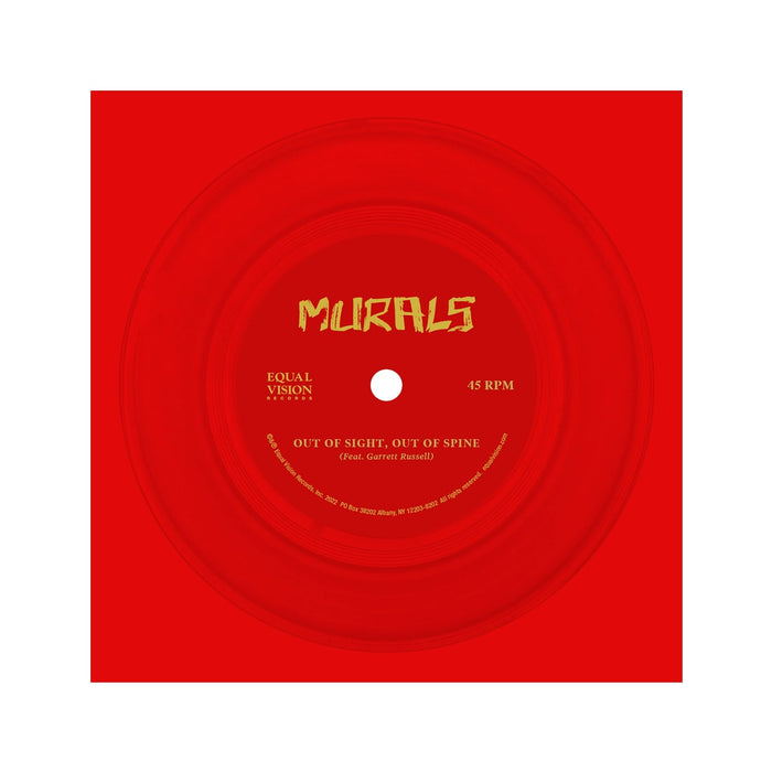 Red 7 inch Flexi. Yellow text in top center that says MURALS. Smaller yellow text in bottom center that says OUT OF SIGHT, OUT OF SPINE.