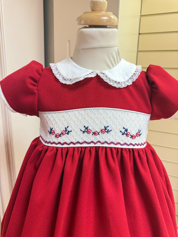 Pretty Originals Red Girls Smocked Dress