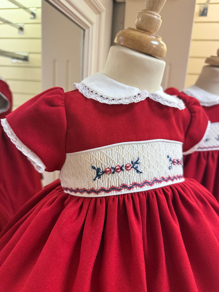 Pretty Originals Red/Navy Smocked Baby Dress & Pants