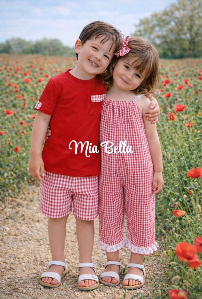 Rapife Boys Red/White Checked Shorts Set