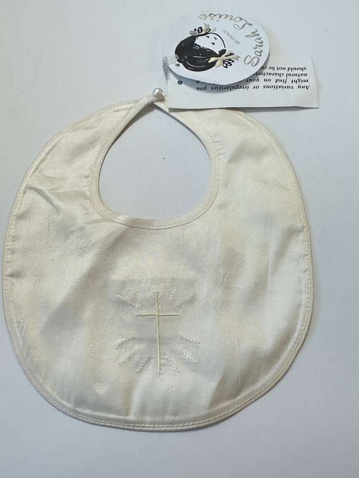 Sarah Louise Christening Bib Ivory Silk Plain