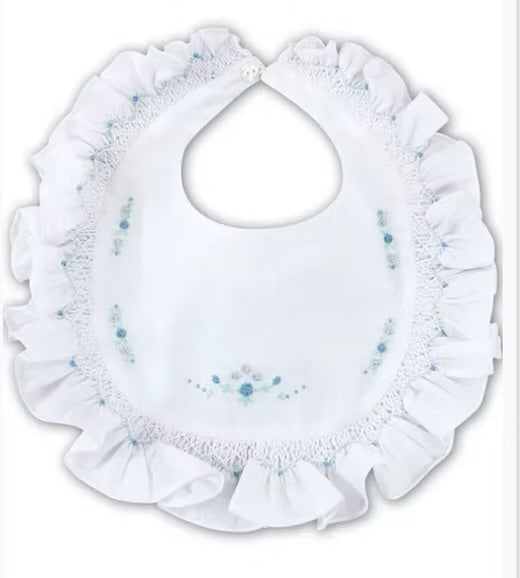 Sarah Louise White/Blue Embroided Bib