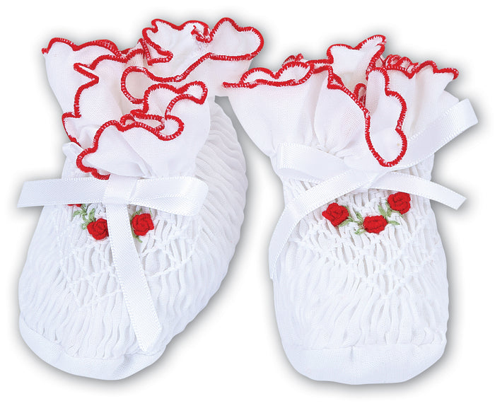 Sarah Louise White/Red Smocked Booties