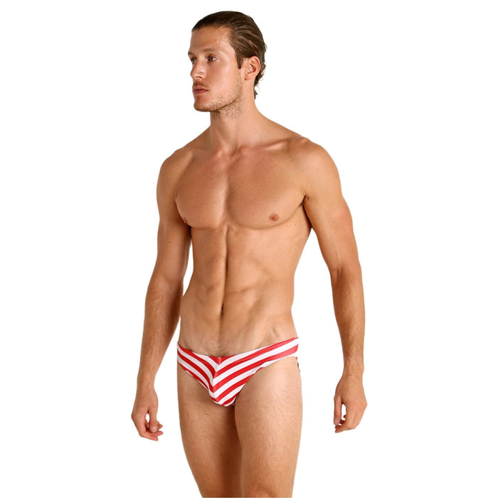 St. Tropez Low Rise Swim Brief Red Sailor Stripes - Destination PSP