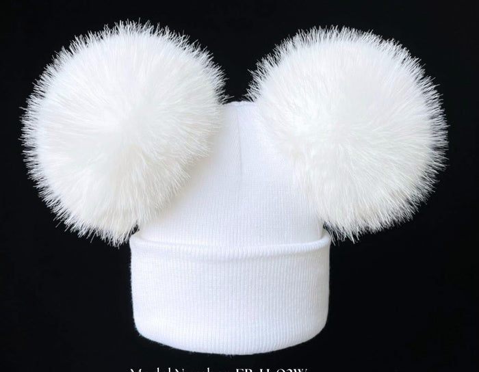 White Double Pom Pom Hat