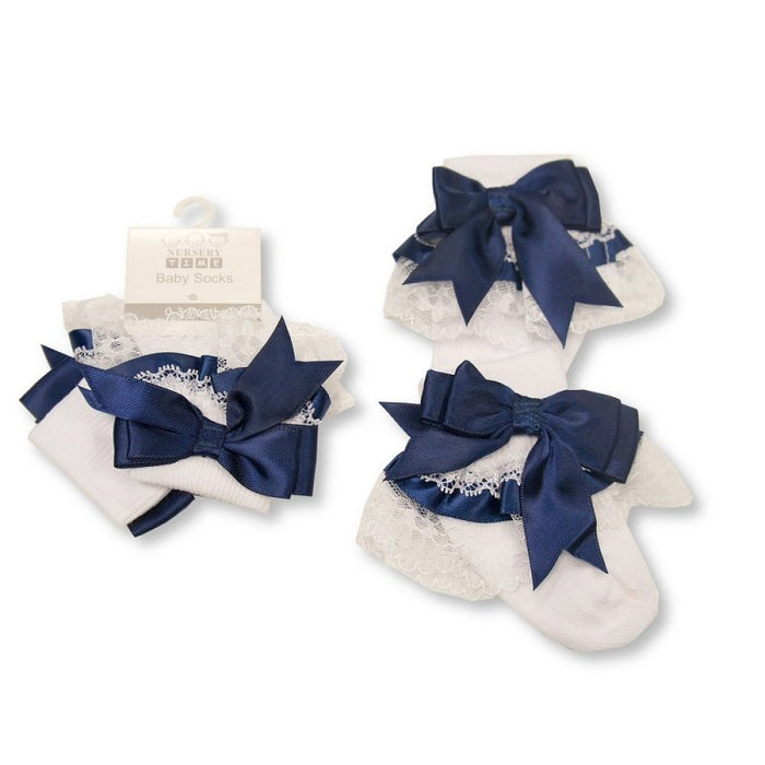 White/Navy Girls Ankle Socks