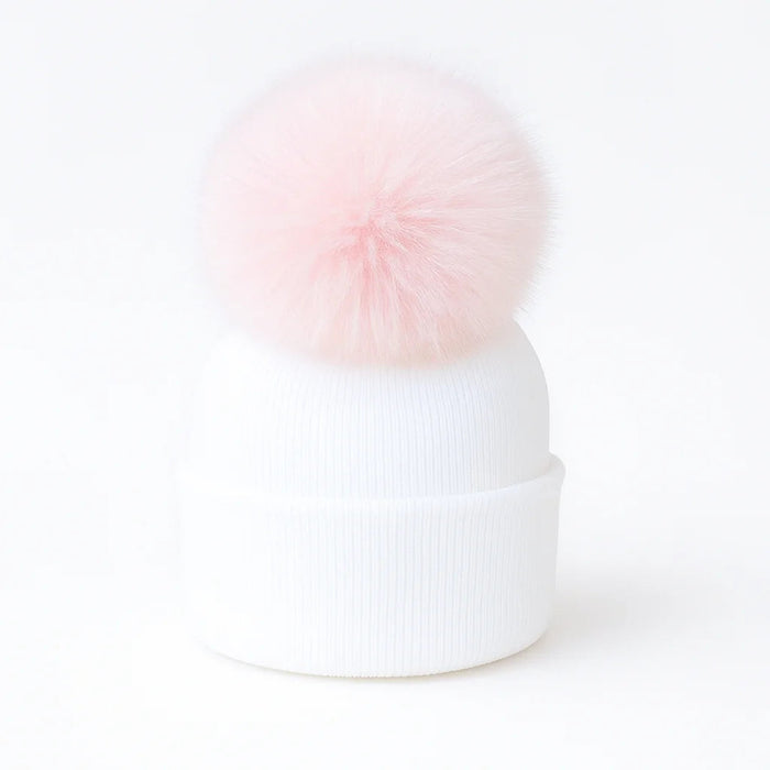 White/Pink Single Pom Pom Hat