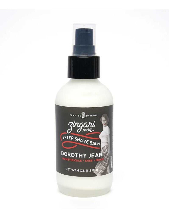 Close-up of Zingari Man Dorothy Jean After Shave Balm label with vintage woman illustration