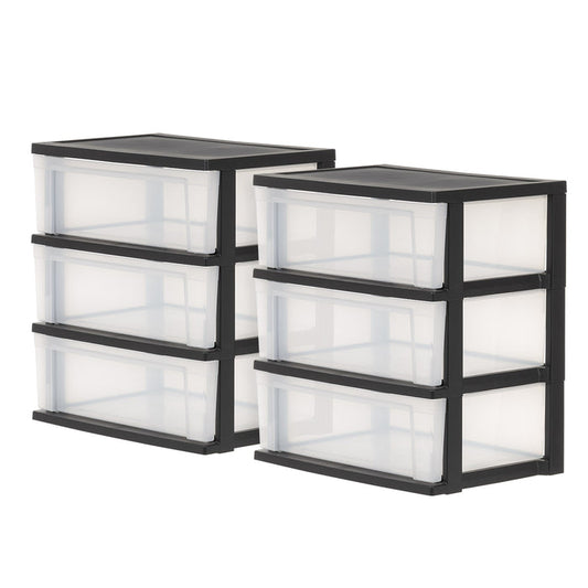 3-Drawer Wide Plastic Storage Drawer, Black, Set of 2 - IRIS USA, Inc.
