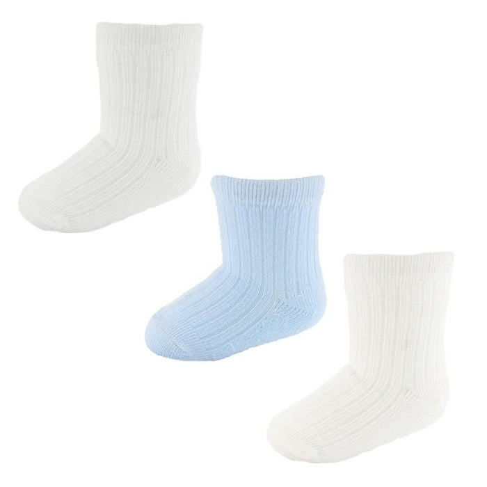 3 Pack of Ankle Socks Blue, Cream & White