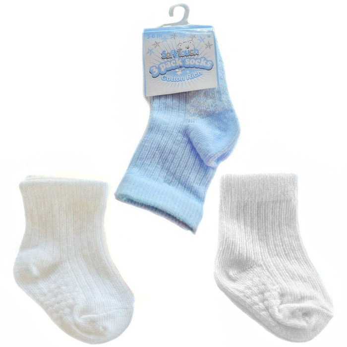 3 Pack of Ankle Socks Blue, Cream & White
