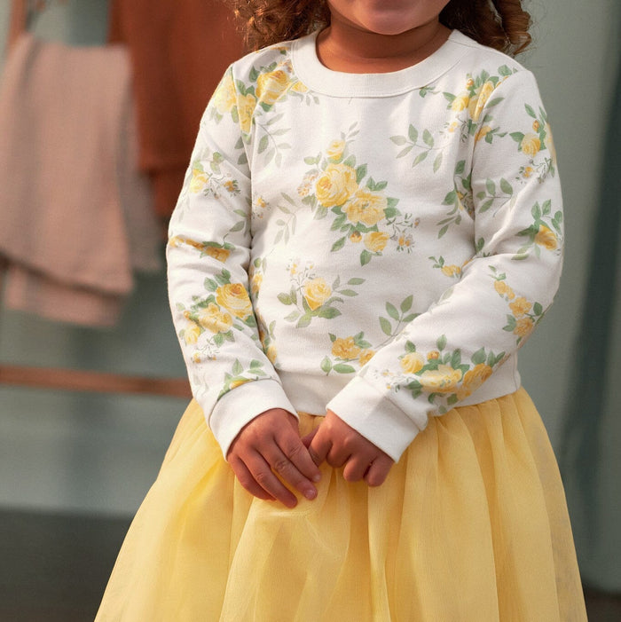 3-Piece Baby & Toddler Girls Golden Flowers French Terry Top, Tulle Tutu, & Legging Set