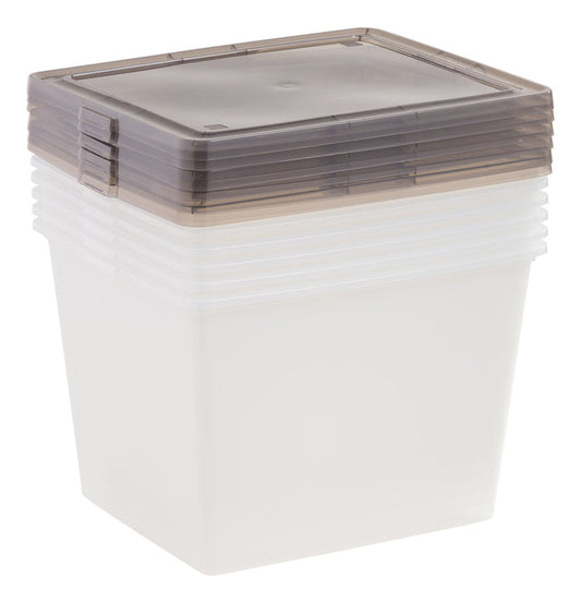 36 Qt. Stackable Box, Plastic Storage Bins with Lids, Clear, Gray Lid, Set of 6 - IRIS USA, Inc.