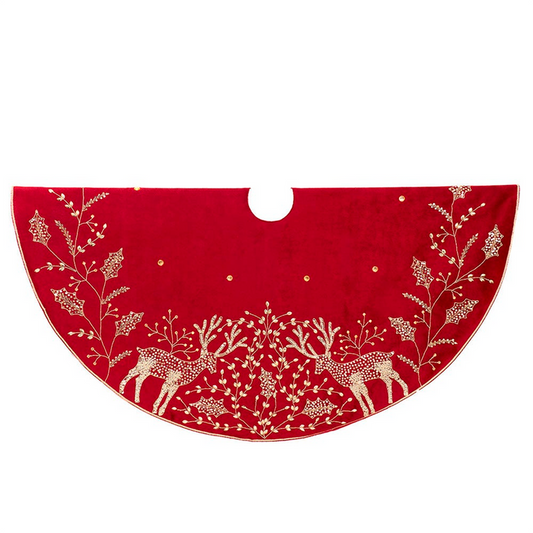 50 Reindeer Hand Embroidered Tree Skirt - The Well Appointed House
