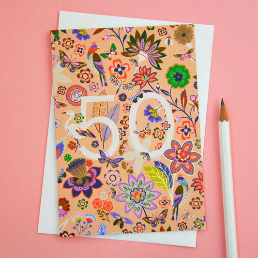 50th Birthday Number Greetings Card - Precious Sparkle