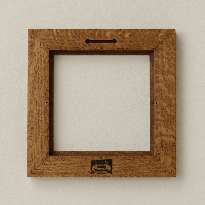 Back of Rookwood 8x8 golden oak Craftsman tile frame showing construction and hanging slot