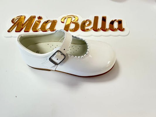 Andanines Leather Patent Shoes  White Mary Jane