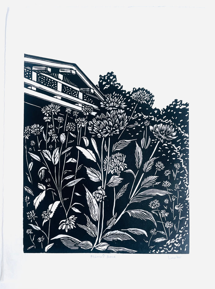 House of Figs Studio - Flowers on Richmond Avenue Lino Print