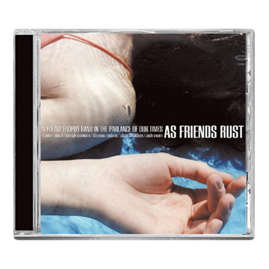 CD cover for As Friends Rust’s A Young Trophy Band in the Parlance of Our Times, showing a close-up of an arm and hand partly underwater—echoing Gainesville’s melodic hardcore with punk and emo influences.