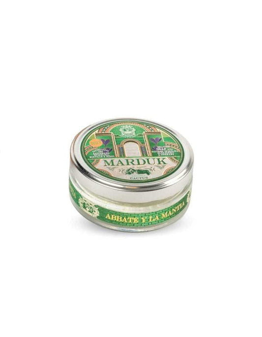 Marduk shaving soap tin with green label, Italian style, skin protection, moisture, floral scent