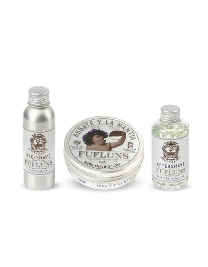 Abbate y La Mantia Fufluns shaving care set with pre-shave oil, soap, and aftershave lotion