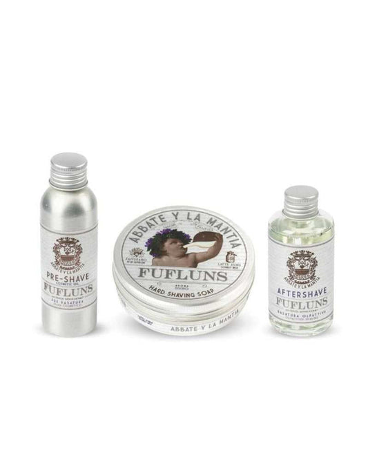 Abbate y La Mantia Fufluns shaving care set with pre-shave oil, soap, and aftershave lotion
