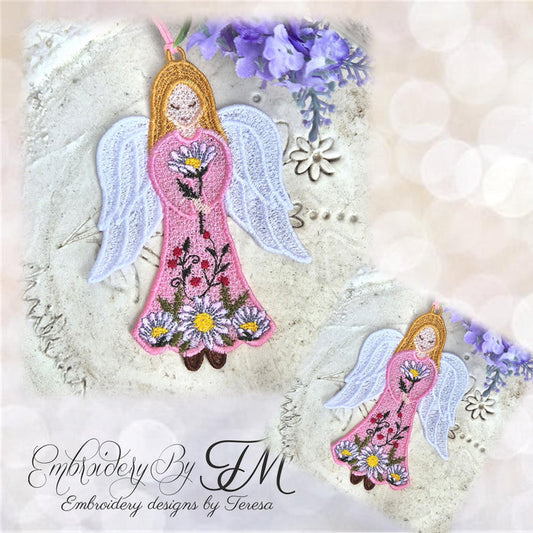 Angel with daisies /5x7 hoop