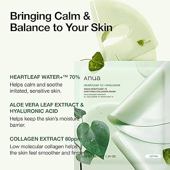 Anua Heartleaf 77 + Hyaluron Soothing Collagen Mask 4pk